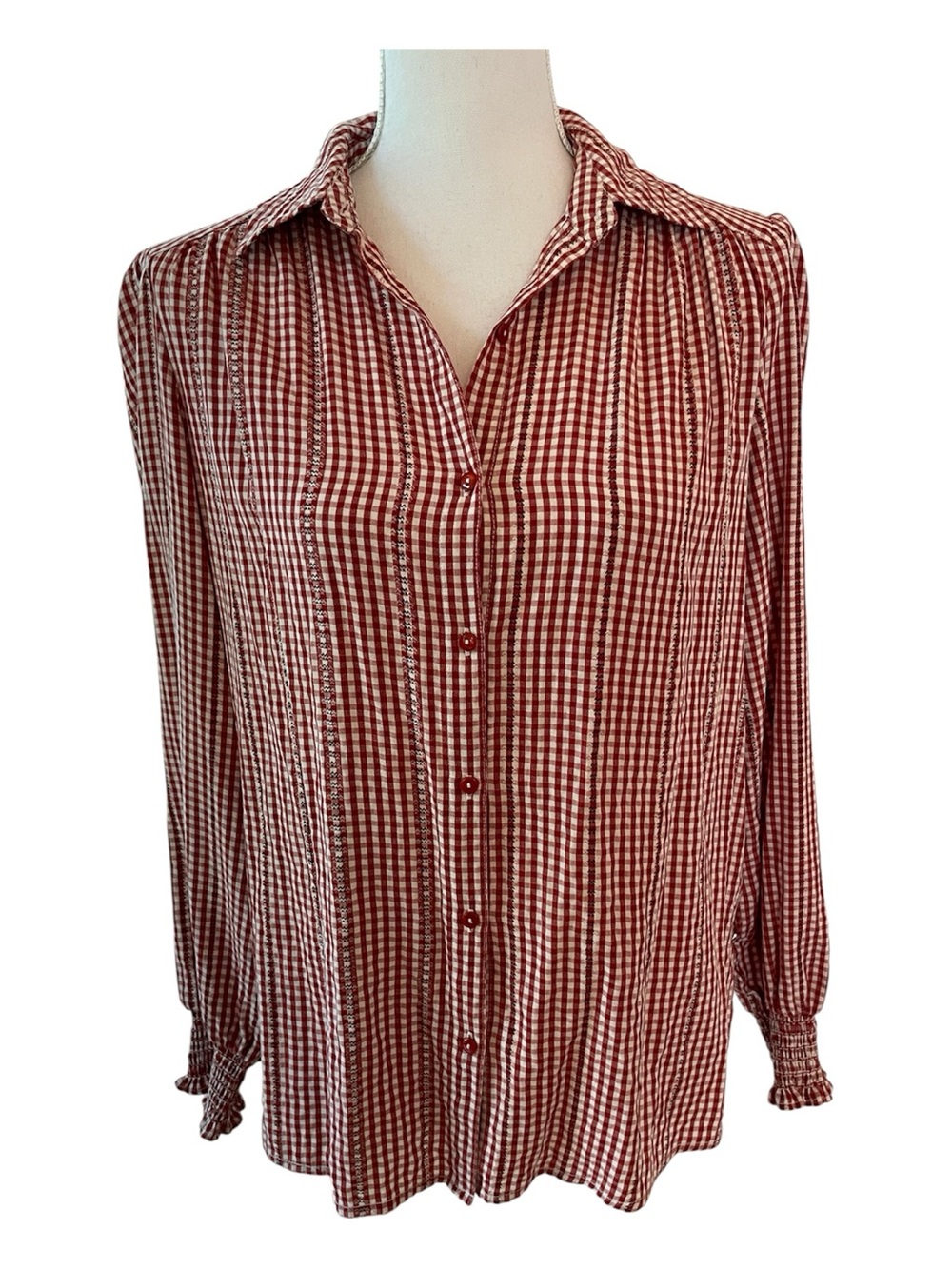 Max Studio Plaid Gingham Button Up Blouse. Size S